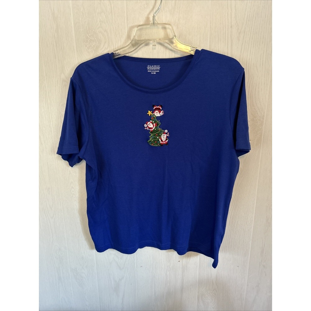 classic elements tops 16w Royal Blue Christmas Santa Top